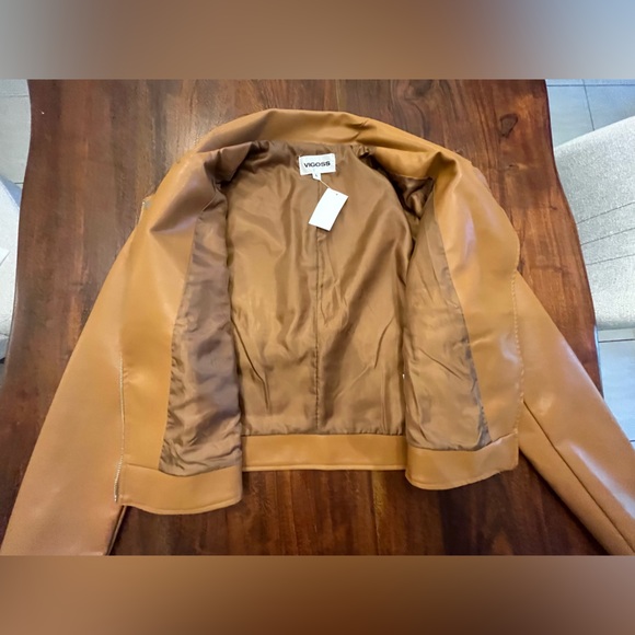 Faux Leather Camel Moto Jacket - Picture 6 of 12